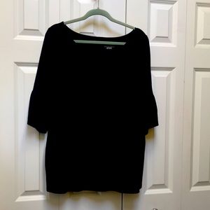 Lane Bryant black knit top, ruffle short sleeves. 18/20 EUC. Classic elegant.